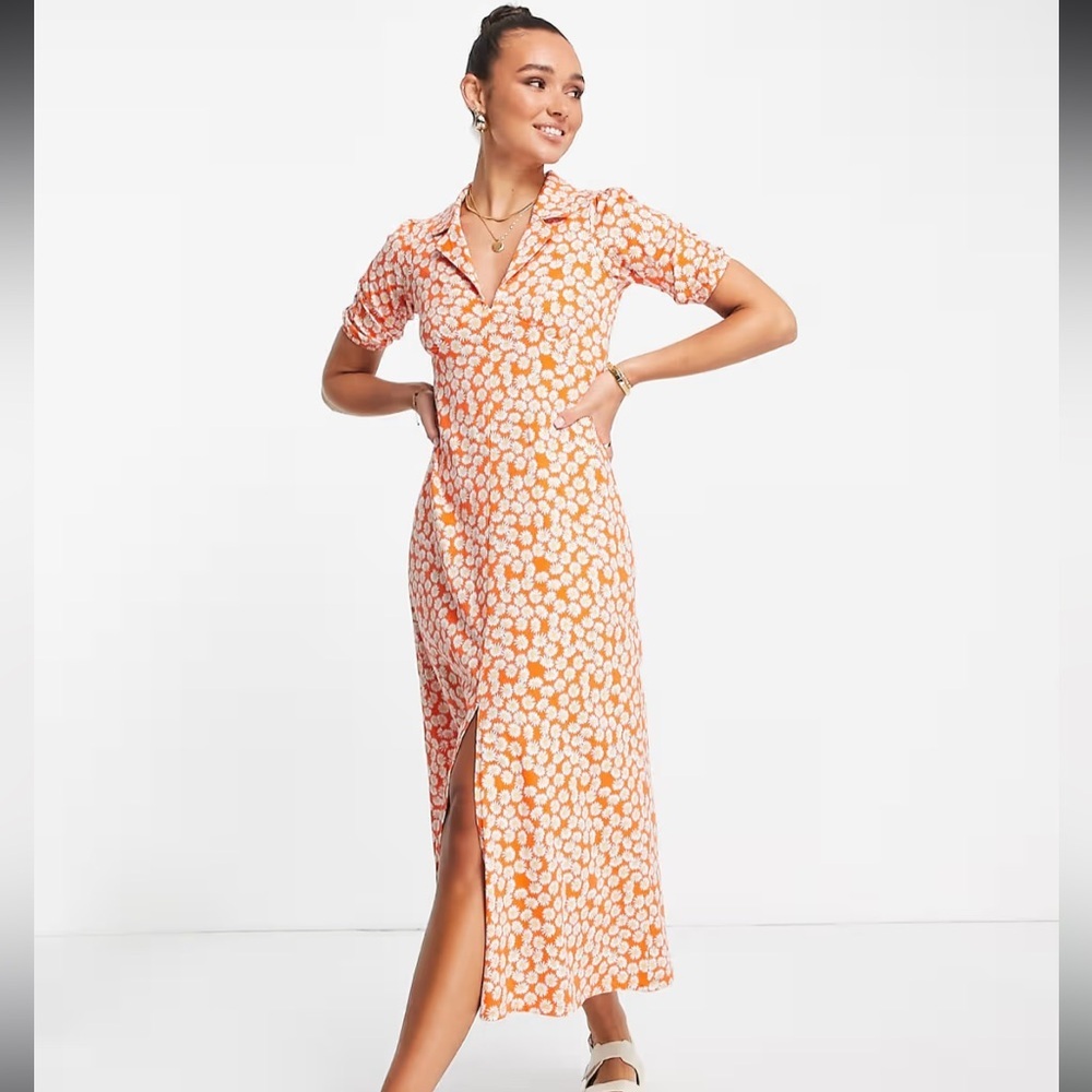 ASOS DESIGN Curve ultimate midi tea dress in red daisy print size 12